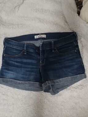 Hollister Women's Dark Blue Rolled Cuff Denim Shorts